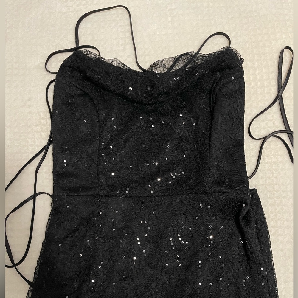 Lulus Black Sequin Cowl Neck Lace-Up Maxi Dress